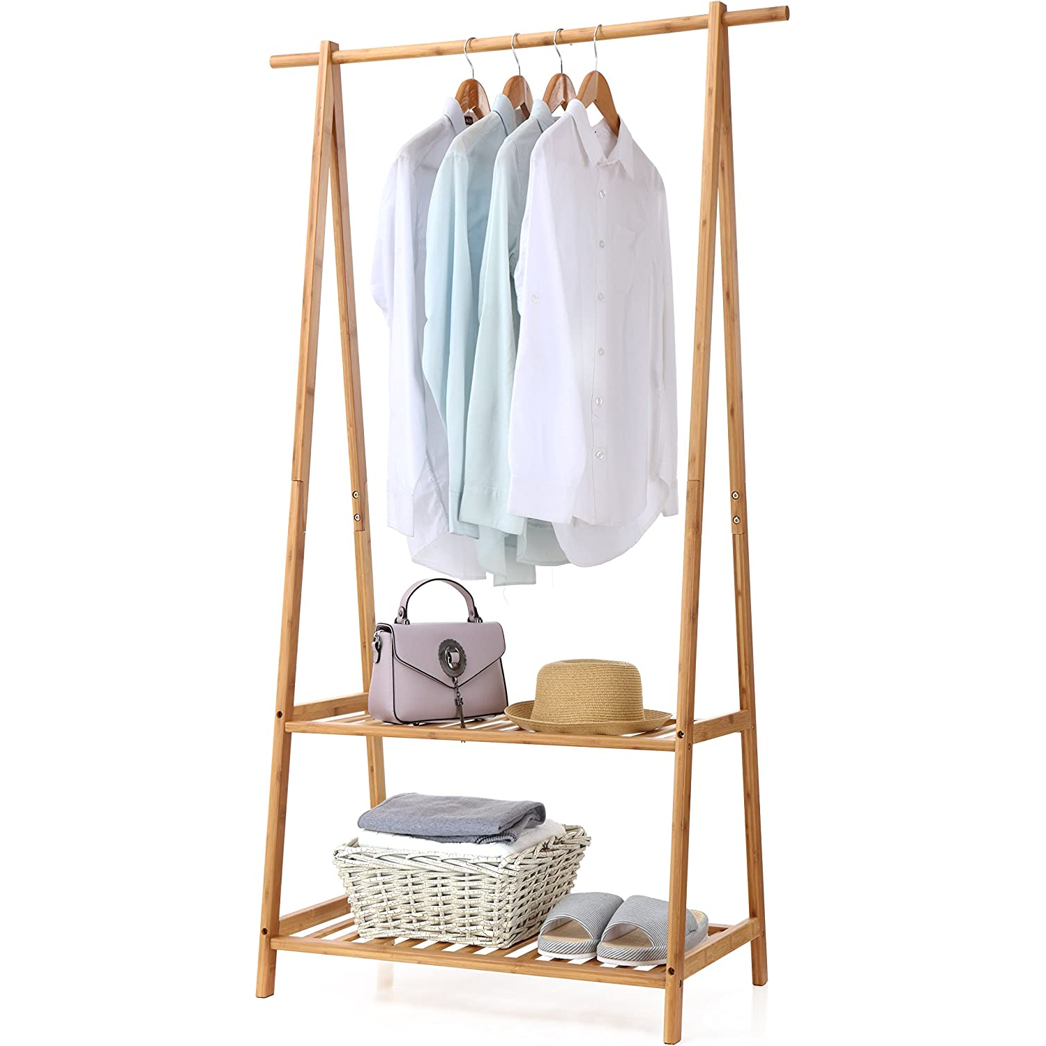 Custom high quality bamboo accordion wall hanger wood expandable modern coat rack with shelf