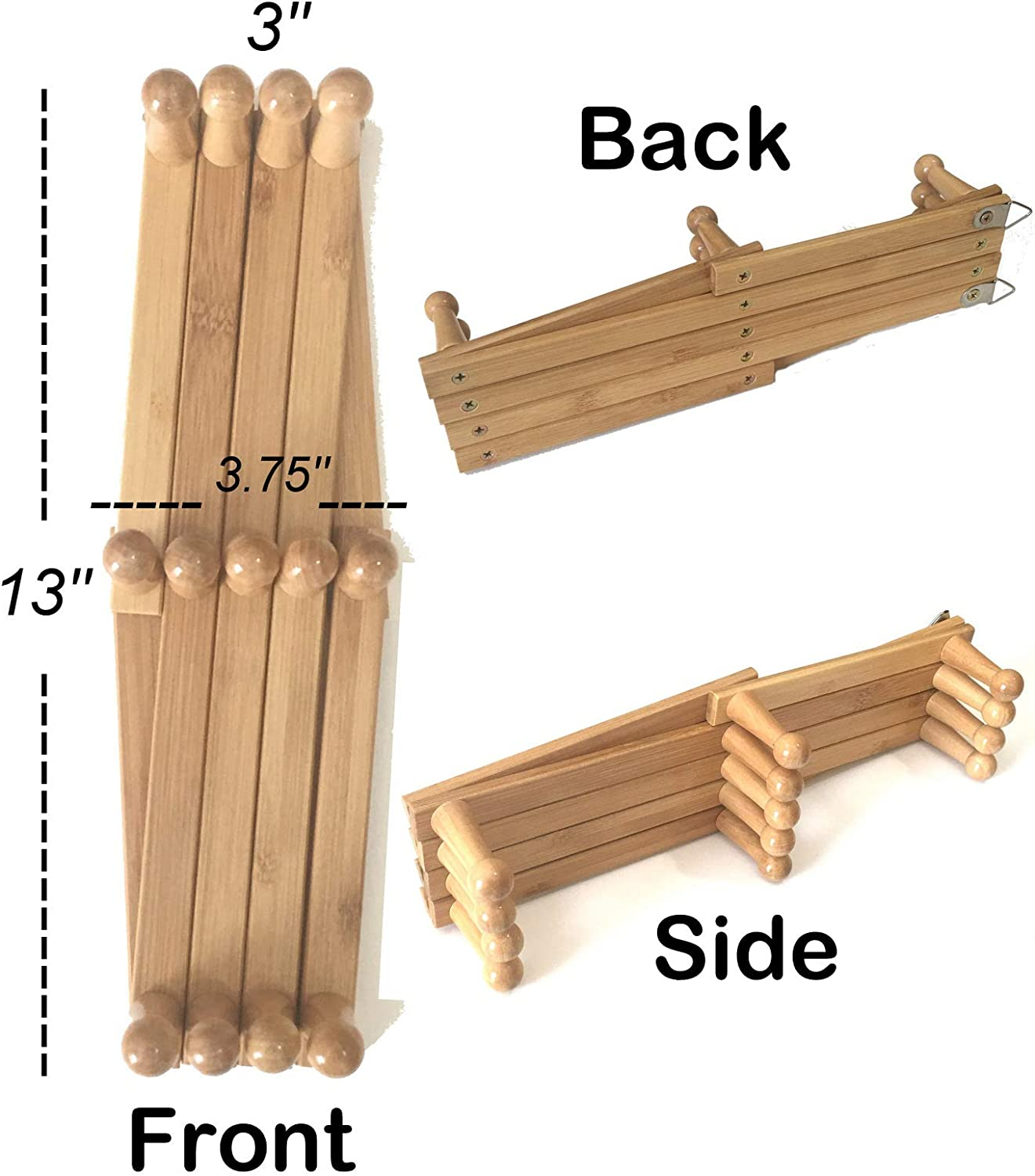 Bamboo space saving rotating wooden folding mounted wall coat rack with retractable hooks