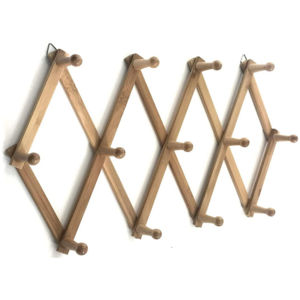 Bamboo space saving rotating wooden folding mounted wall coat rack with retractable hooks