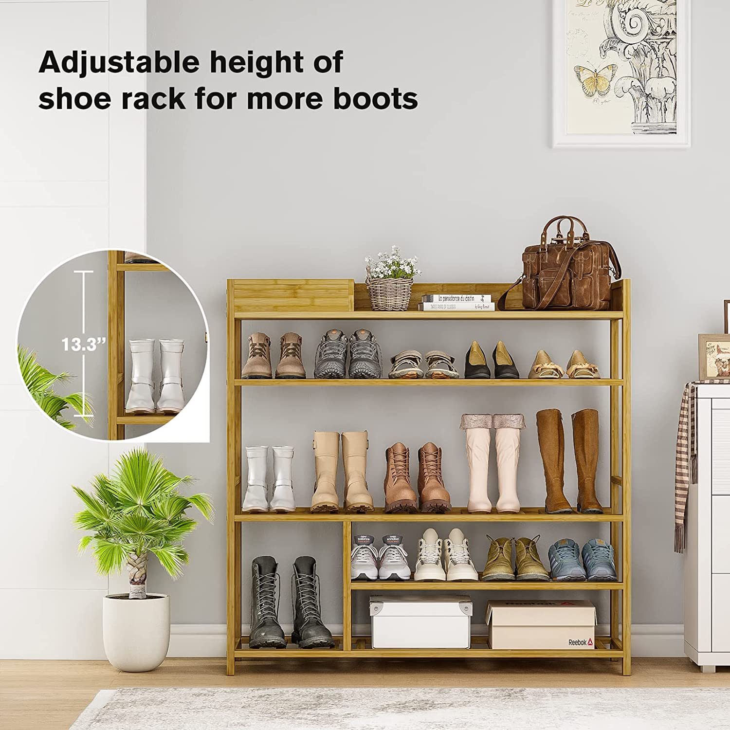 Modern bamboo cheap industry rack custom golden supplier furniture folding shoe storage