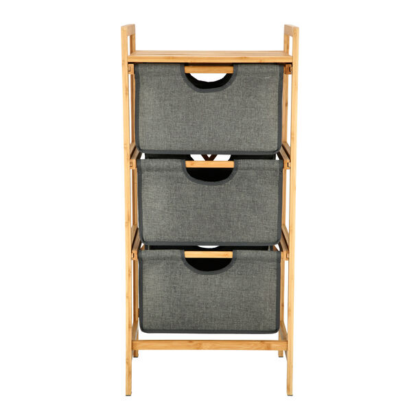 Custom Vertical Dresser Storage Tower 3 Tiers Bamboo Storage Drawers Fabric Bins Multi-Bin Organizer