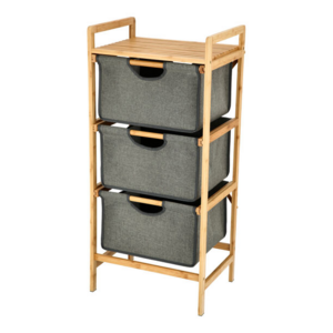 Custom Vertical Dresser Storage Tower 3 Tiers Bamboo Storage Drawers Fabric Bins Multi-Bin Organizer