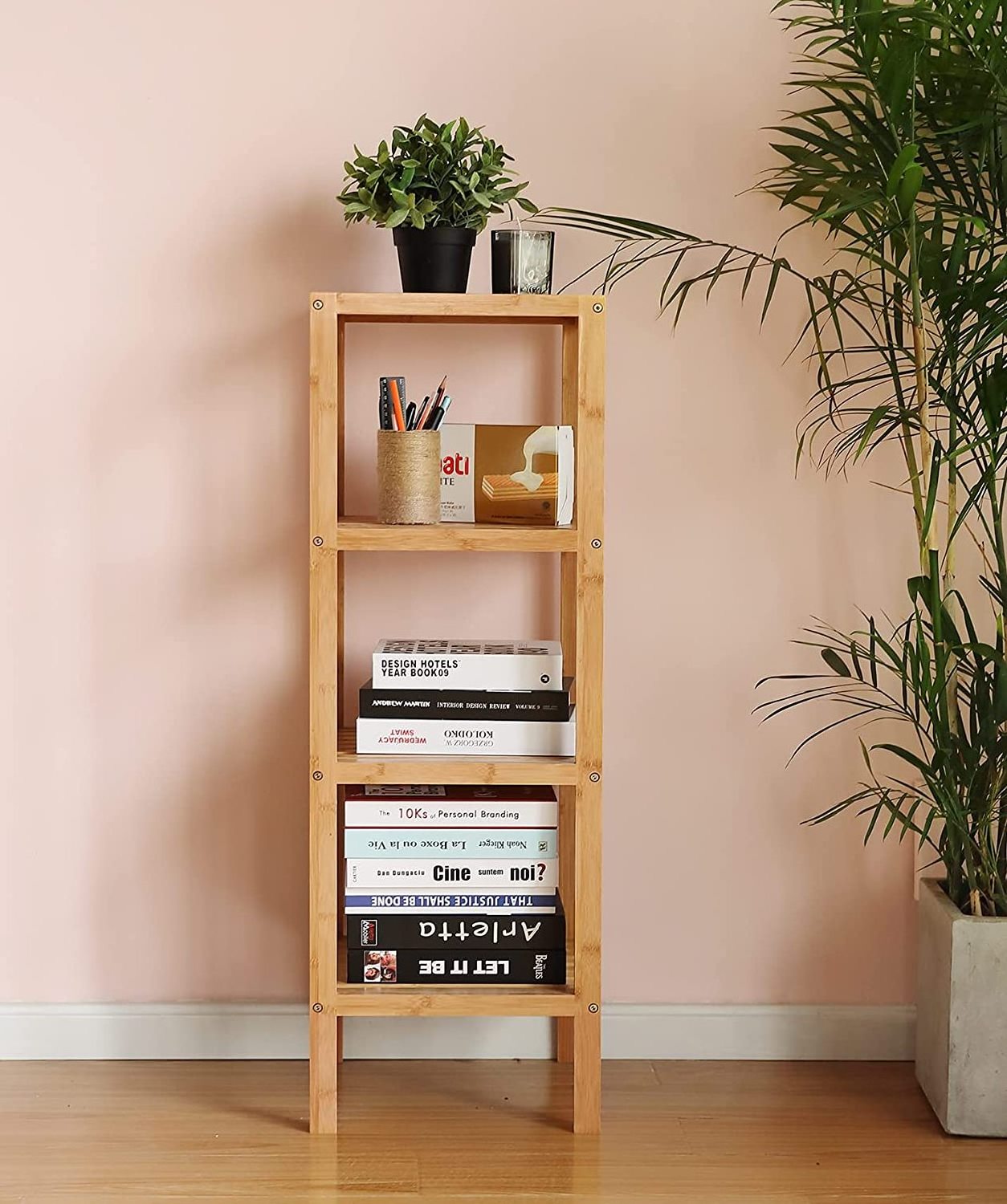 Custom 4-Tier Bamboo Bathroom Shelf Tower Free Standing Rack Storage Organizer Unit Multifunctional Bookshelf Plant Stand