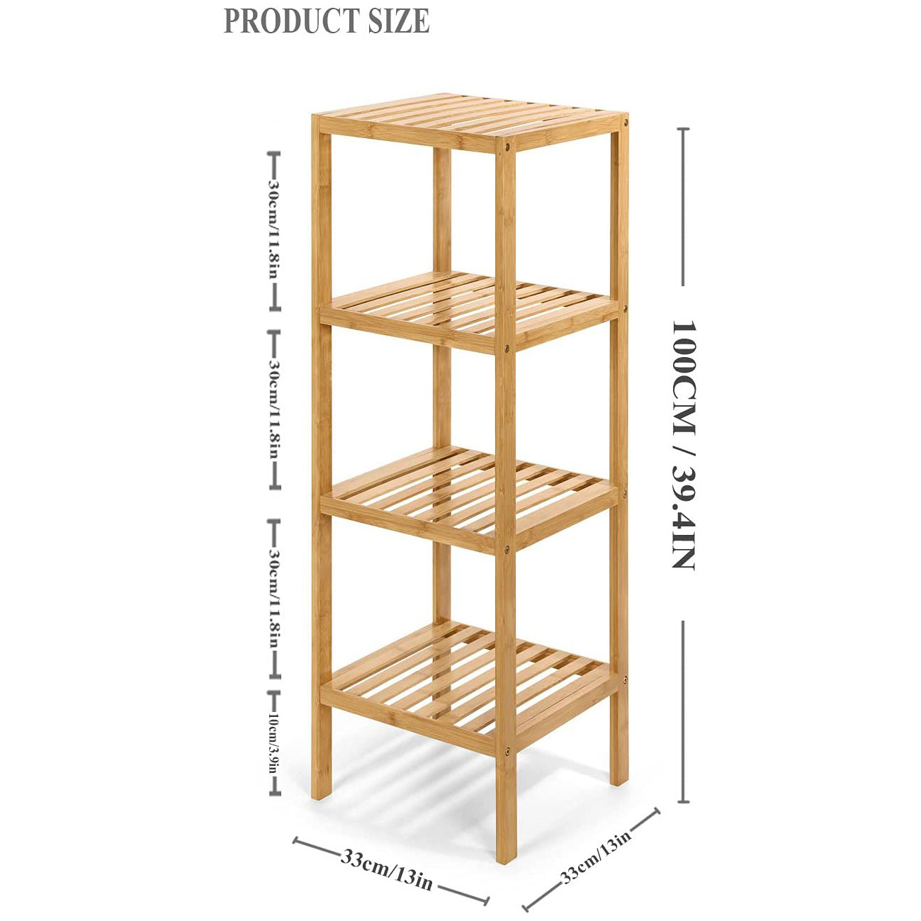 Custom 4-Tier Bamboo Bathroom Shelf Tower Free Standing Rack Storage Organizer Unit Multifunctional Bookshelf Plant Stand