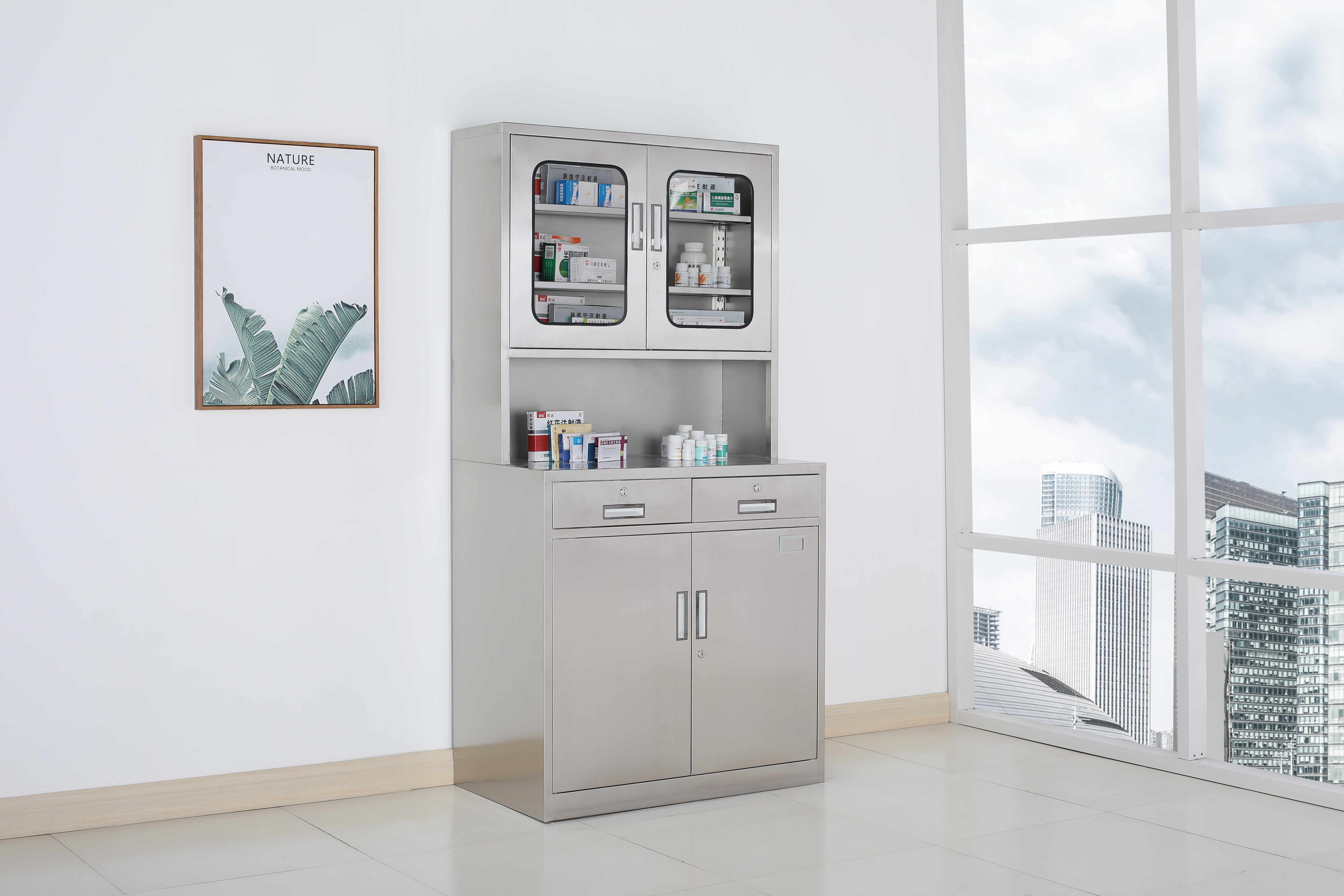 Hospital  furniture steel storage cabinet stainless steel medical room cabinet drug storage cabinet