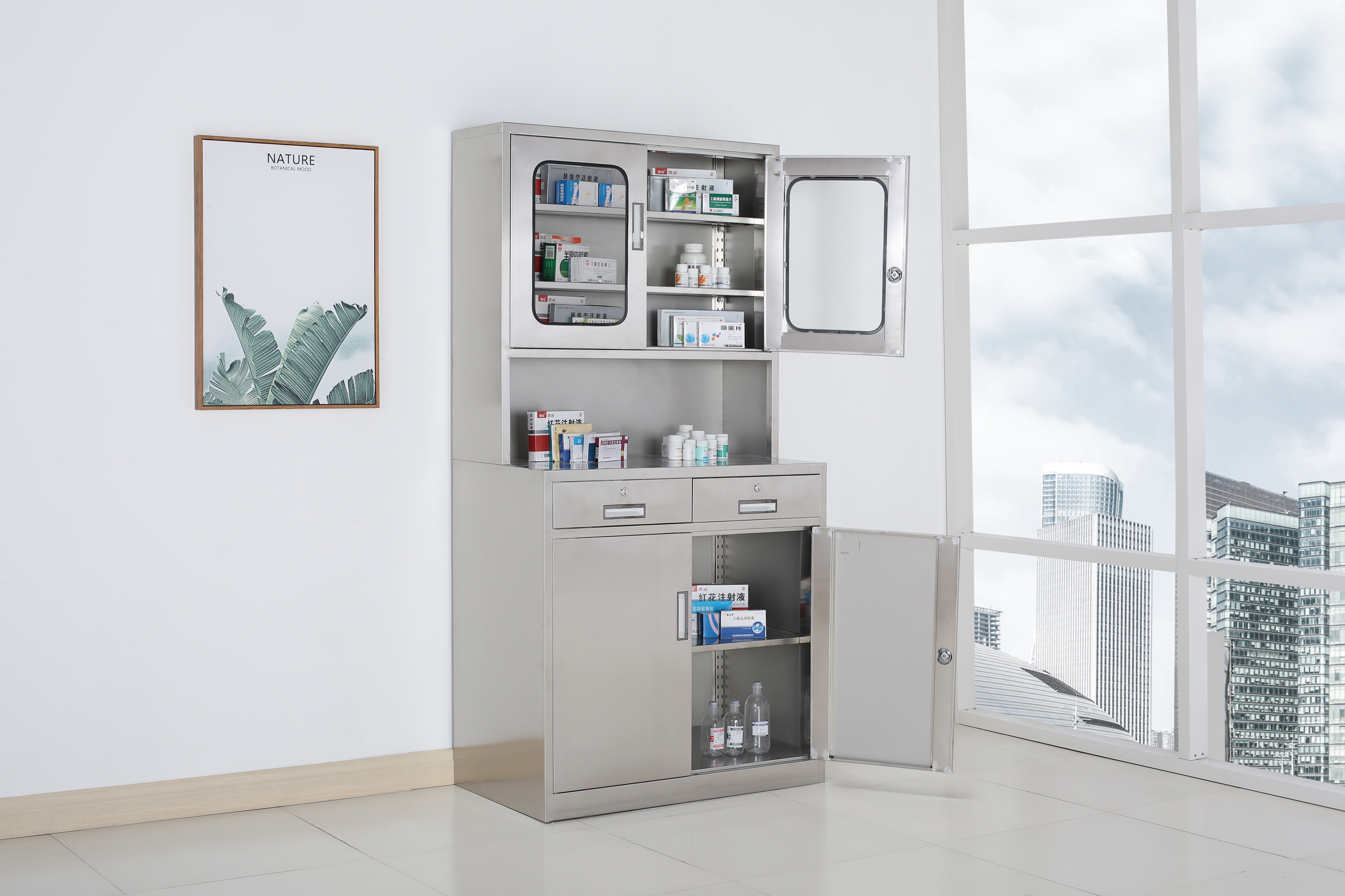 Hospital  furniture steel storage cabinet stainless steel medical room cabinet drug storage cabinet