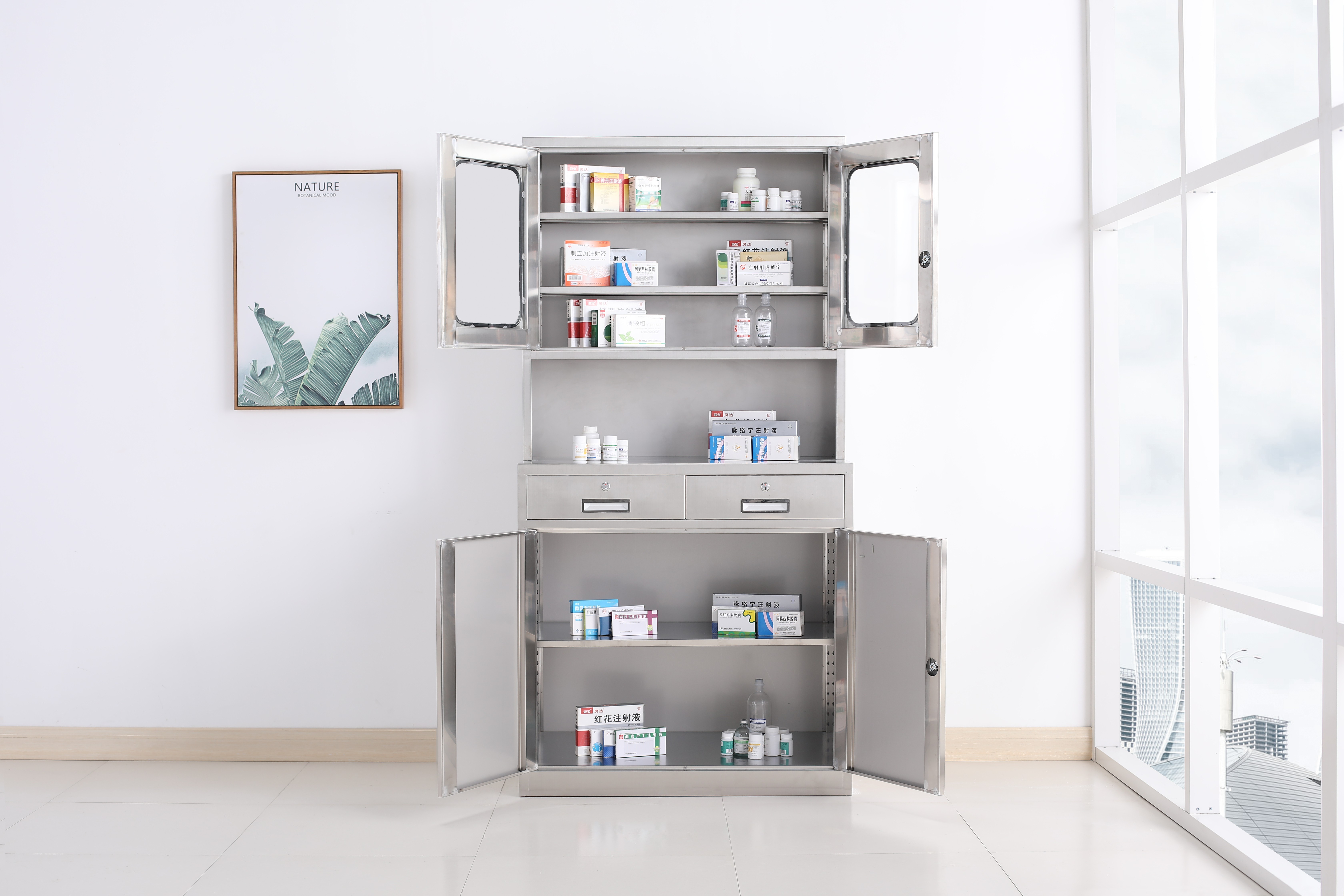 Hospital  furniture steel storage cabinet stainless steel medical room cabinet drug storage cabinet