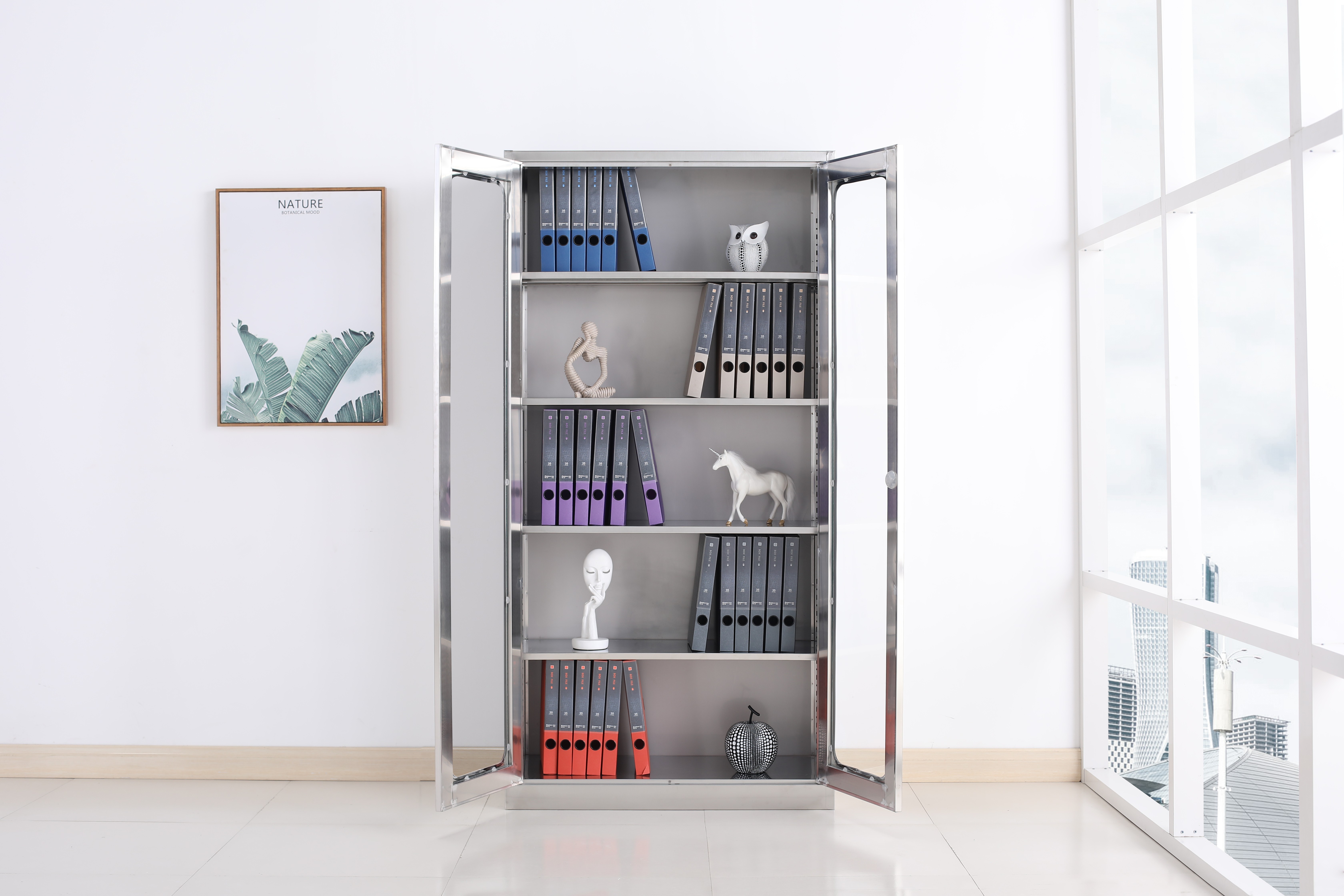 Office 4 Tier stainless steel File Cabinets stainless steel Cupboard  with 4 adjustable shelves