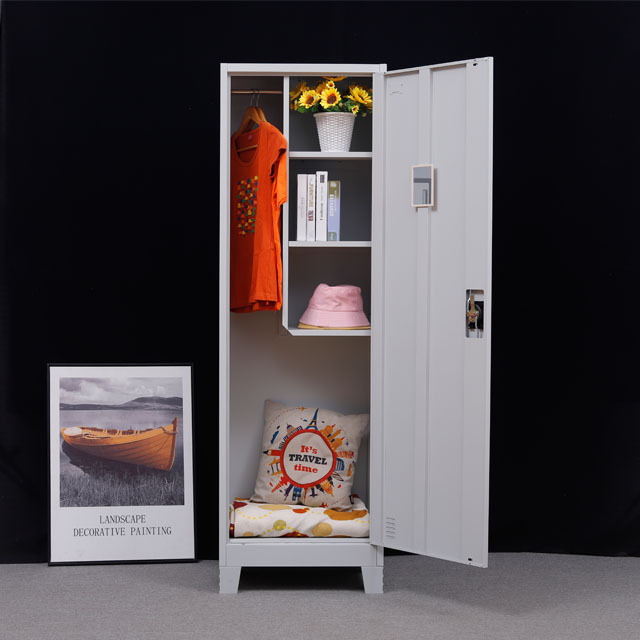 Customize vertical single door locker with standing legs cleaning tools storage clothes storage metal steel locker cabinet