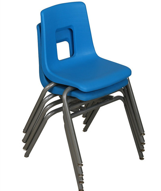 Big size plastic blue student chair with level adjustable foot pad pp chair