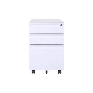 Anti Dumping Under Desk Gooseneck Handle 3 Drawer White Steel  Mobile Pedestal Cabinet Movable Storage Cabinet