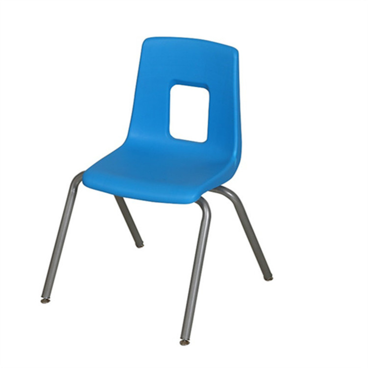 Big size plastic blue student chair with level adjustable foot pad pp chair