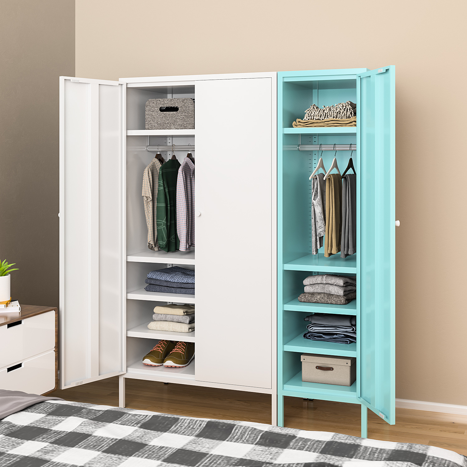 Garde-robe moderne armoire de la chambre principale simple porte en acier chambre armoire de rangement armoire