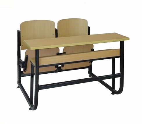 metal frame and wood combined double school desk and chair with back student tables with benches