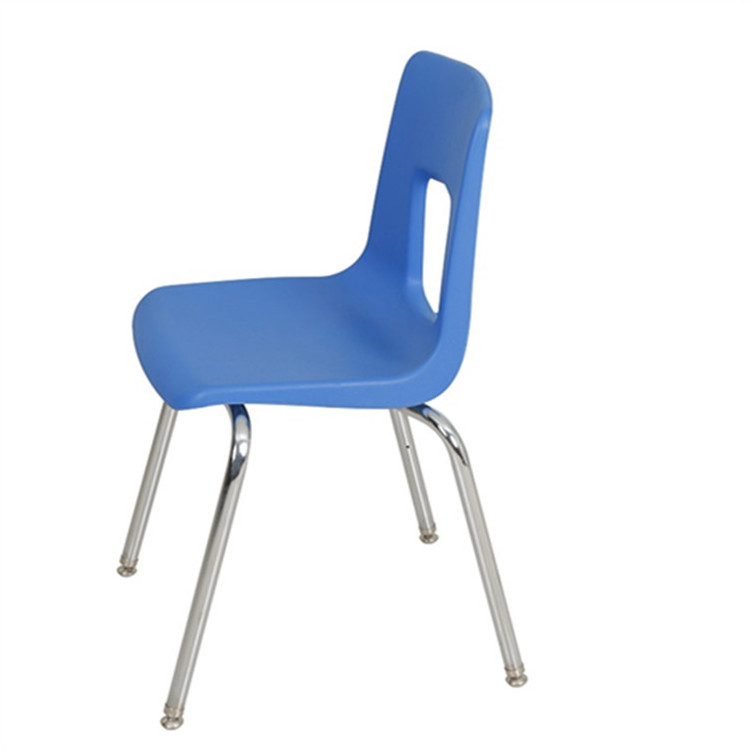 Big size plastic blue student chair with level adjustable foot pad pp chair