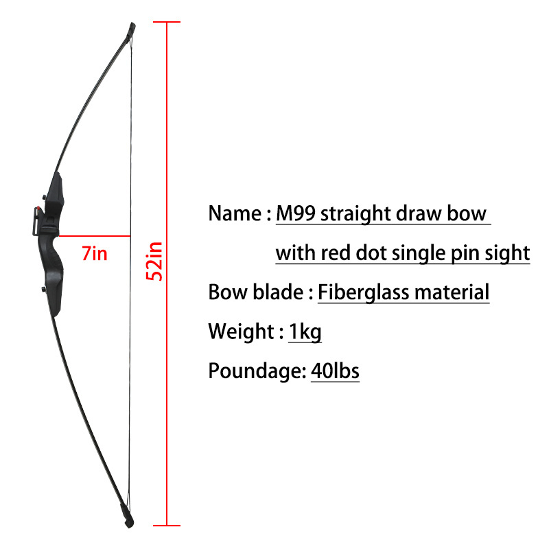 M99 Straight Draw bow + Red dot single needle aim + Quiver + arm guard + metal arrow + target paper outdoor archery accessories