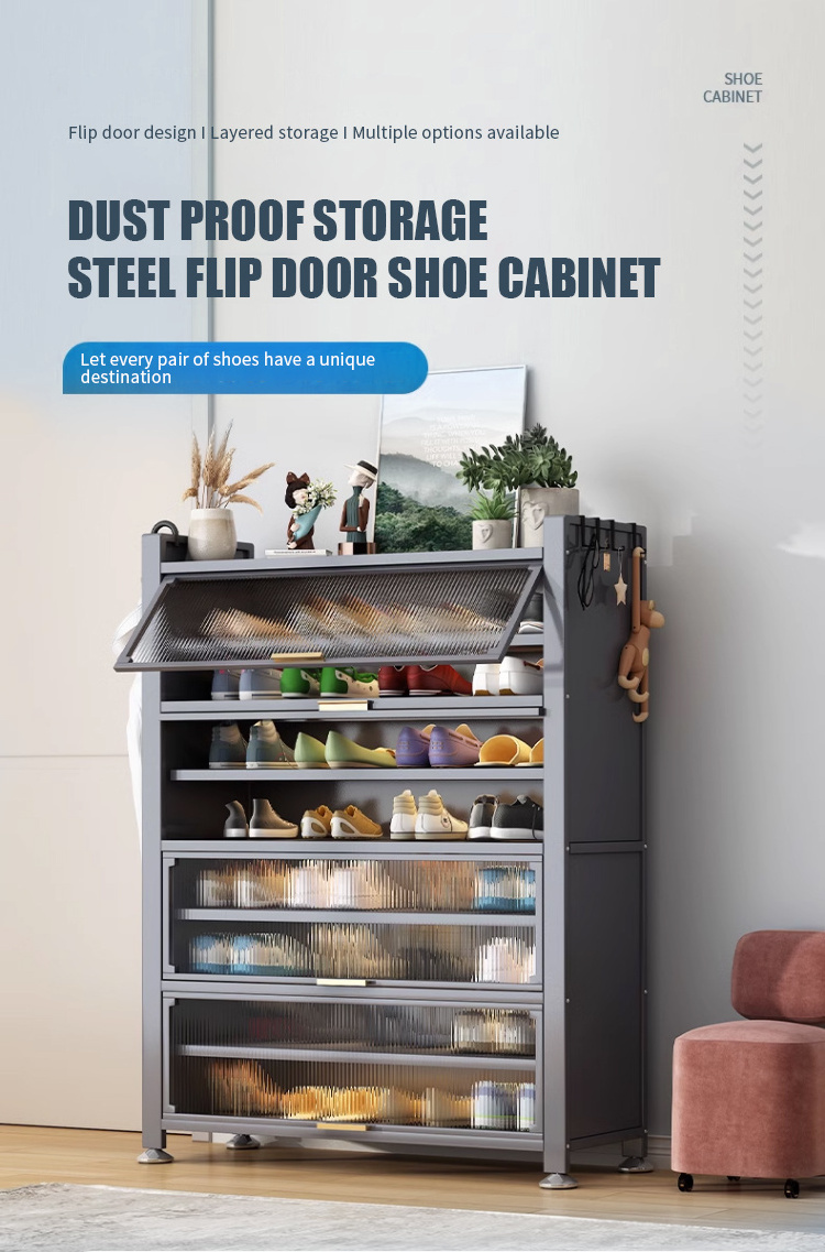 Modern Shoe Storage Cabinet and Bench for Entryway Closet with Flip Doors - Shoe Organizer