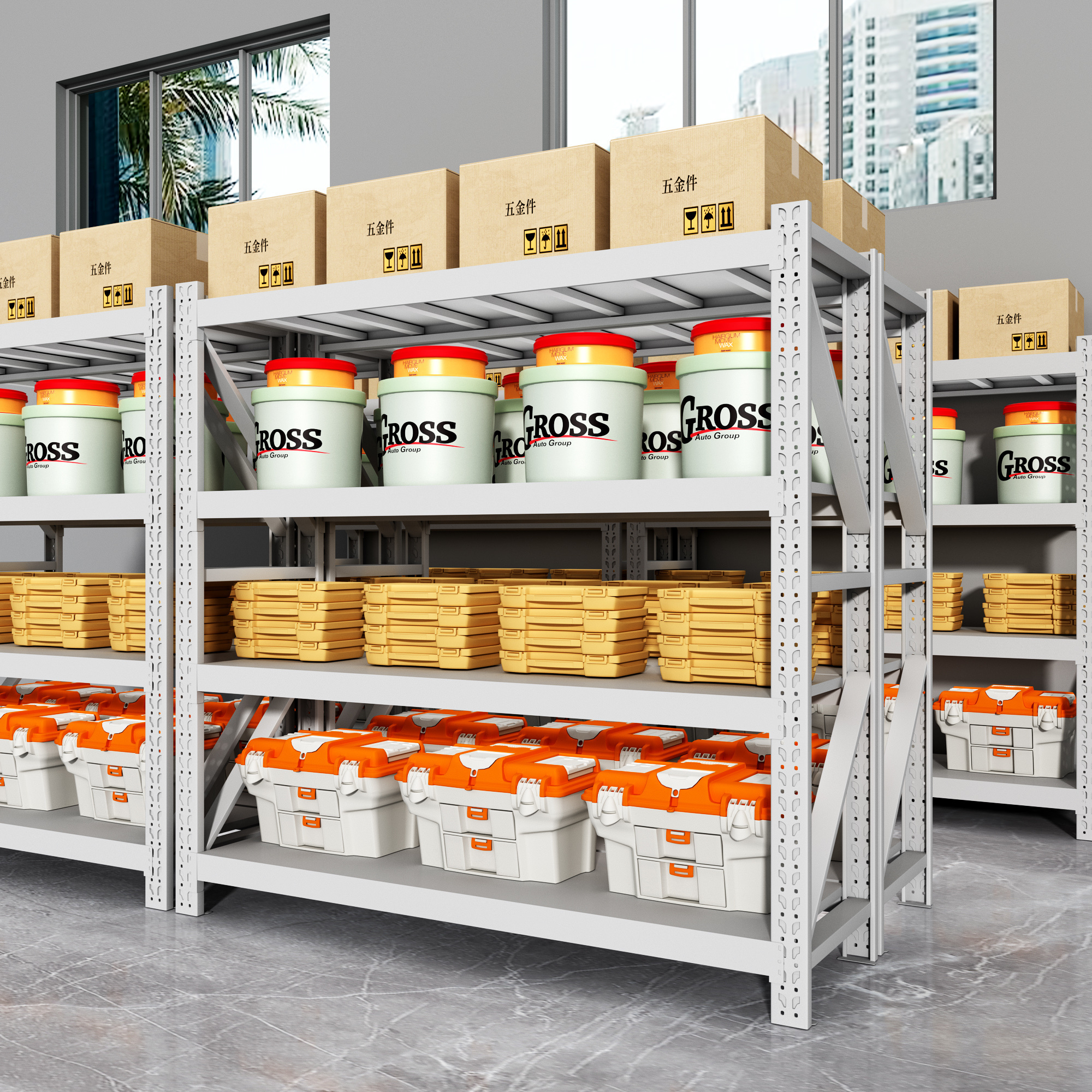 Heavy-Duty Warehouse Stocking Racks - Robust Storage Shelves for Grocery Stores and Supermarkets