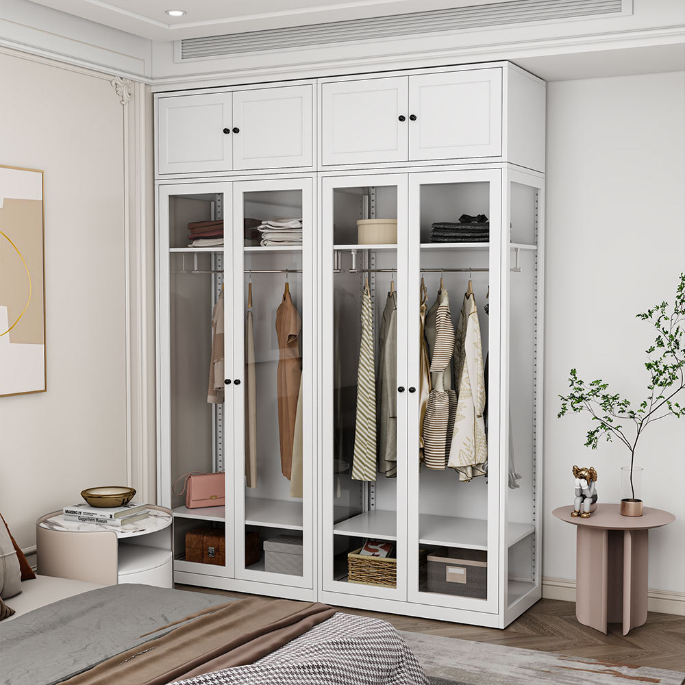 Bedroom Home Office Iron Clothes Wardrobe with Glass Door Simple Nordic Tinplate Closet Storage Cabinet