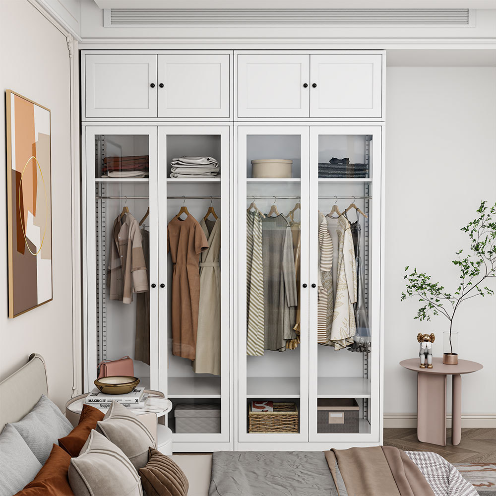 Bedroom Home Office Iron Clothes Wardrobe with Glass Door Simple Nordic Tinplate Closet Storage Cabinet