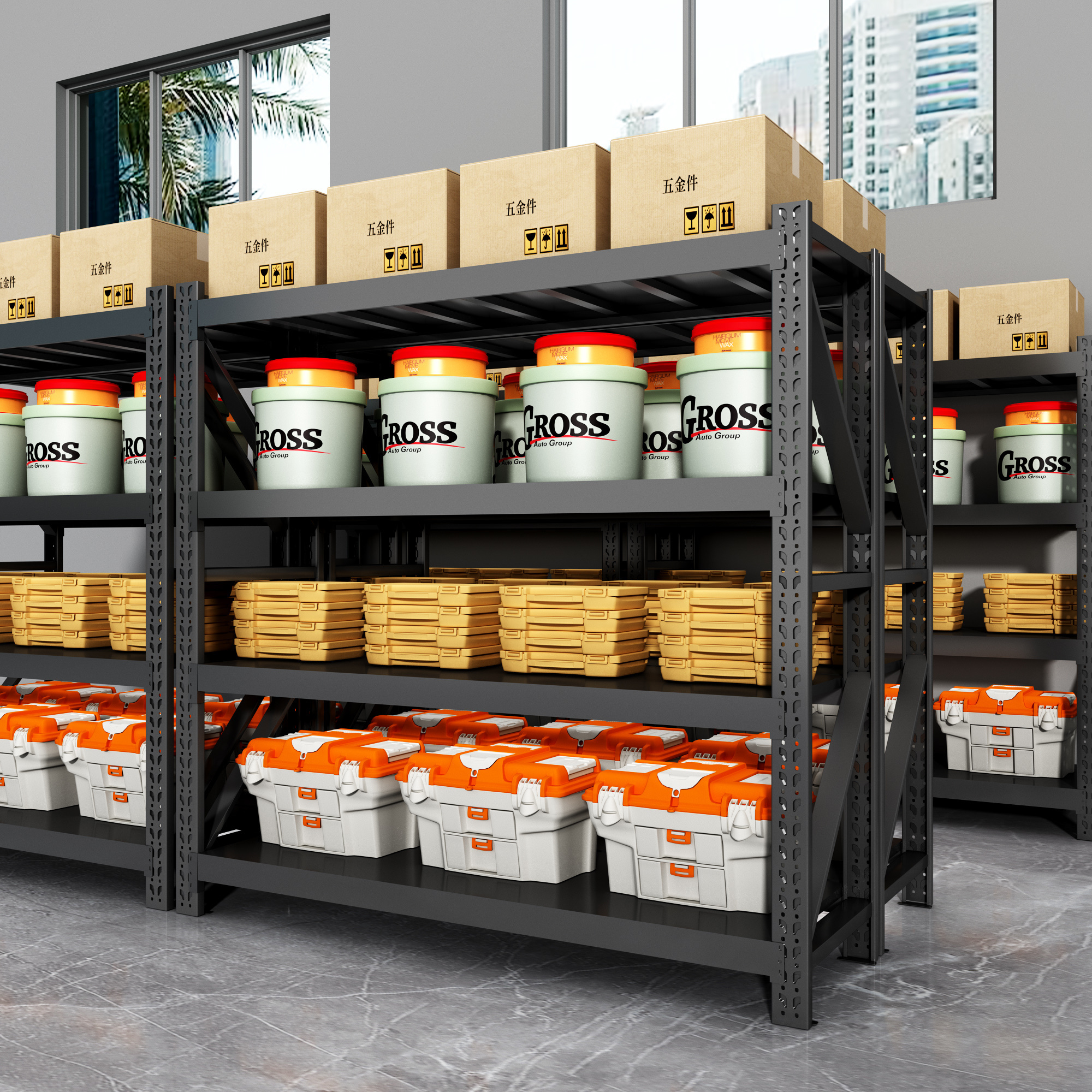 Heavy-Duty Warehouse Stocking Racks - Robust Storage Shelves for Grocery Stores and Supermarkets