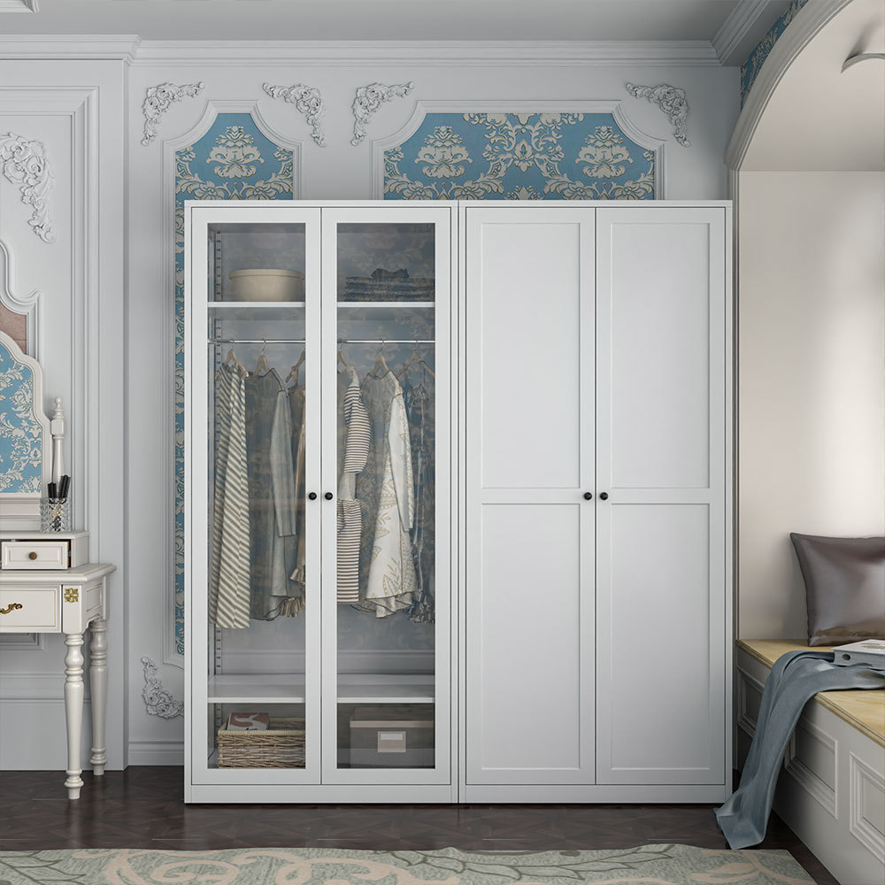 Bedroom Home Office Iron Clothes Wardrobe with Glass Door Simple Nordic Tinplate Closet Storage Cabinet