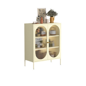 Luxury Furniture - Dining & Living Room Sideboard Buffet Cabinet with Glass Door Wine Display & Metal Storage