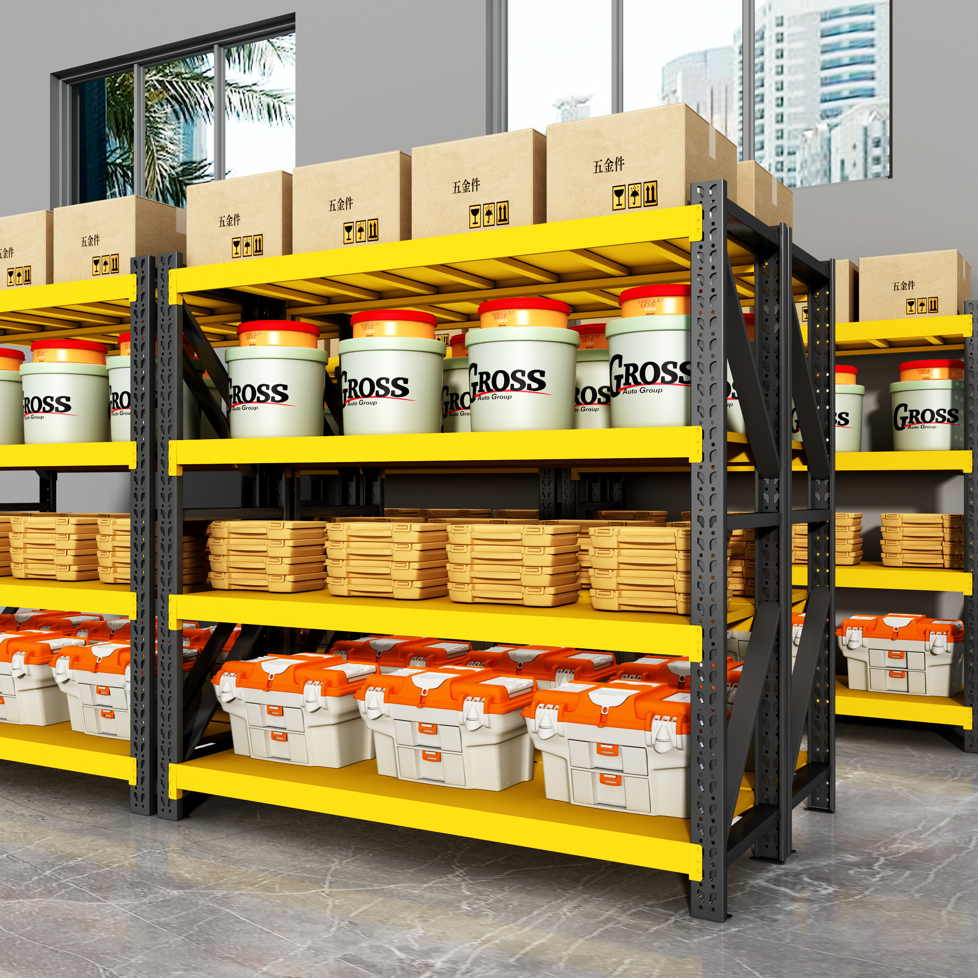 Heavy-Duty Warehouse Stocking Racks - Robust Storage Shelves for Grocery Stores and Supermarkets