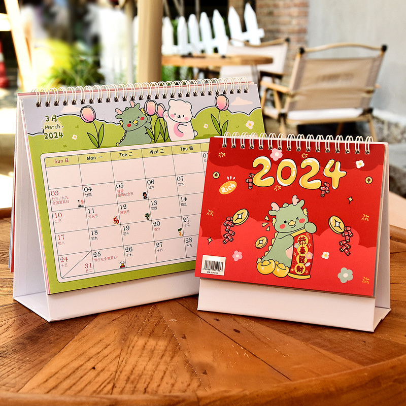 Promotion Custom Printing Mini Table Calendar Planner Daily Monthly 365 Days Spiral Wire-O Stand Flip Desk Calendar 2024