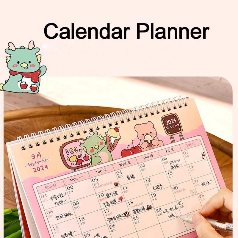 Promotion Custom Printing Mini Table Calendar Planner Daily Monthly 365 Days Spiral Wire-O Stand Flip Desk Calendar 2024