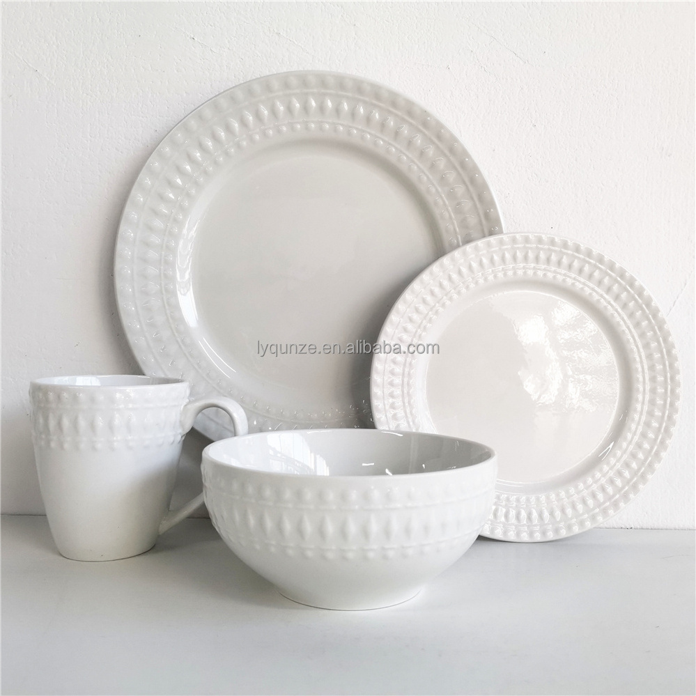 16pcs Embossed Ceramic Dinnerware, Ceramic Embossed Dinner Set,Embossed Porcelain Tableware for 4 persons