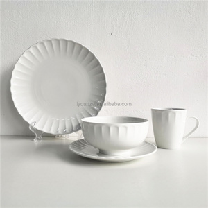 16pcs Embossed Ceramic Dinnerware, Ceramic Embossed Dinner Set,Embossed Porcelain Tableware for 4 persons