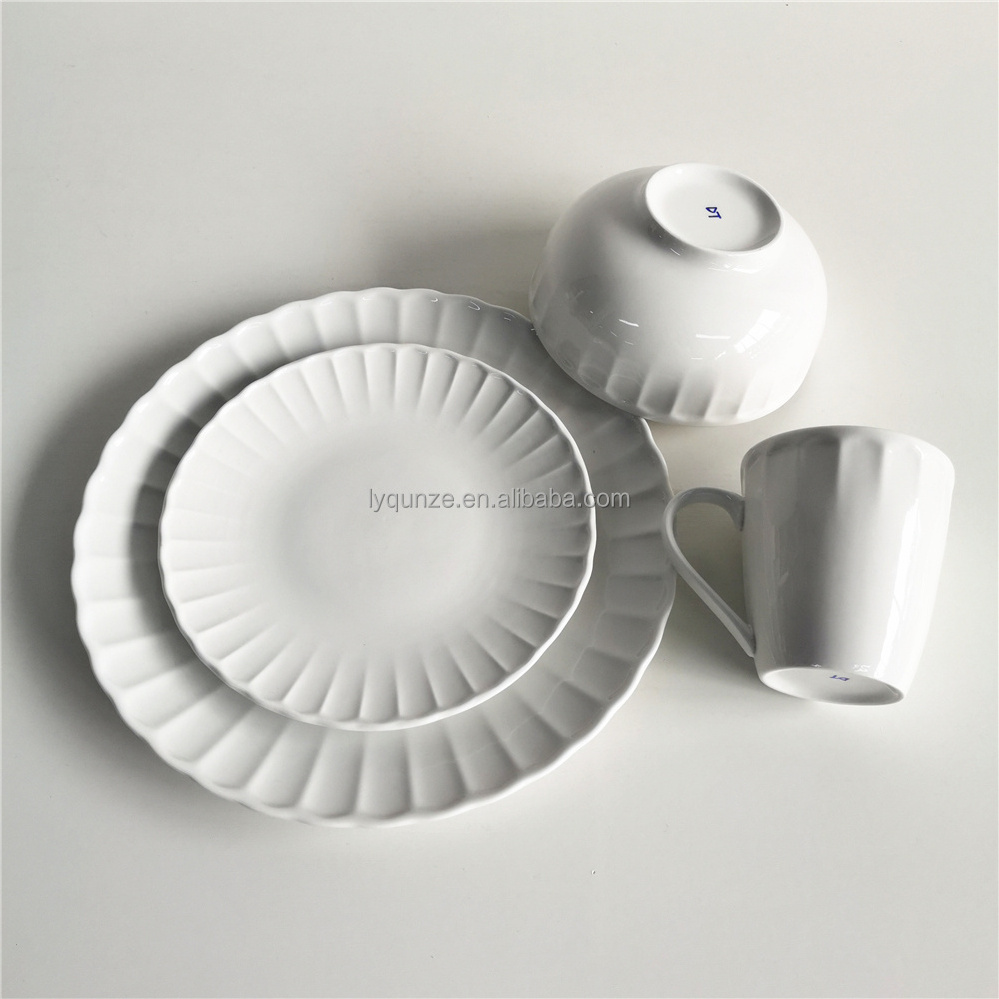 16pcs Embossed Ceramic Dinnerware, Ceramic Embossed Dinner Set,Embossed Porcelain Tableware for 4 persons