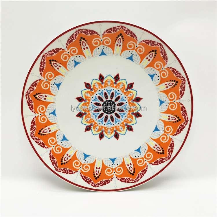 Wholesale Restaurant Full Decal 7.5/10.5inch Plate Dish Porcelain Serving Plates Round On-glazed Bohemian style