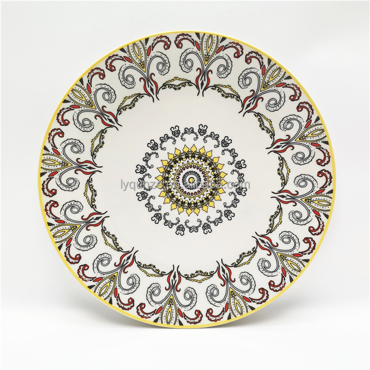 Wholesale Restaurant Full Decal 7.5/10.5inch Plate Dish Porcelain Serving Plates Round On-glazed Bohemian style