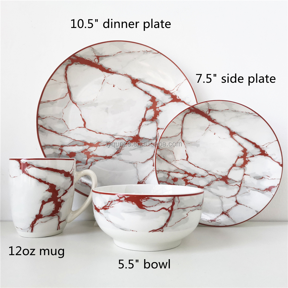 16 pcs english style grace designs marble effect dinner set porcelain dinnerware set with gold trim