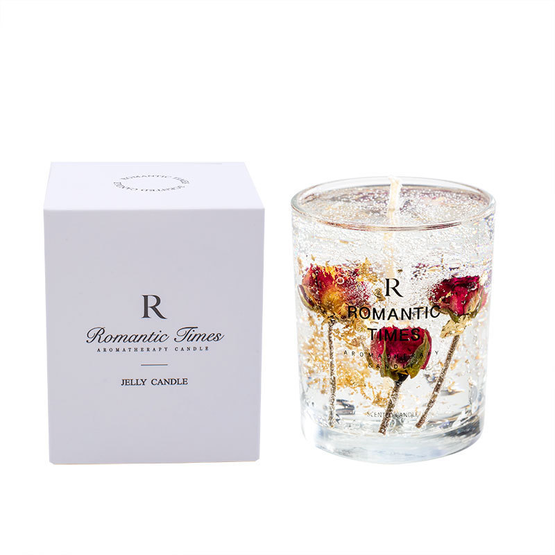 Wholesale Customized Logo Jelly Gel Wax Home Decoration Transparent Cup Premium Scented Candle with Dried Flower