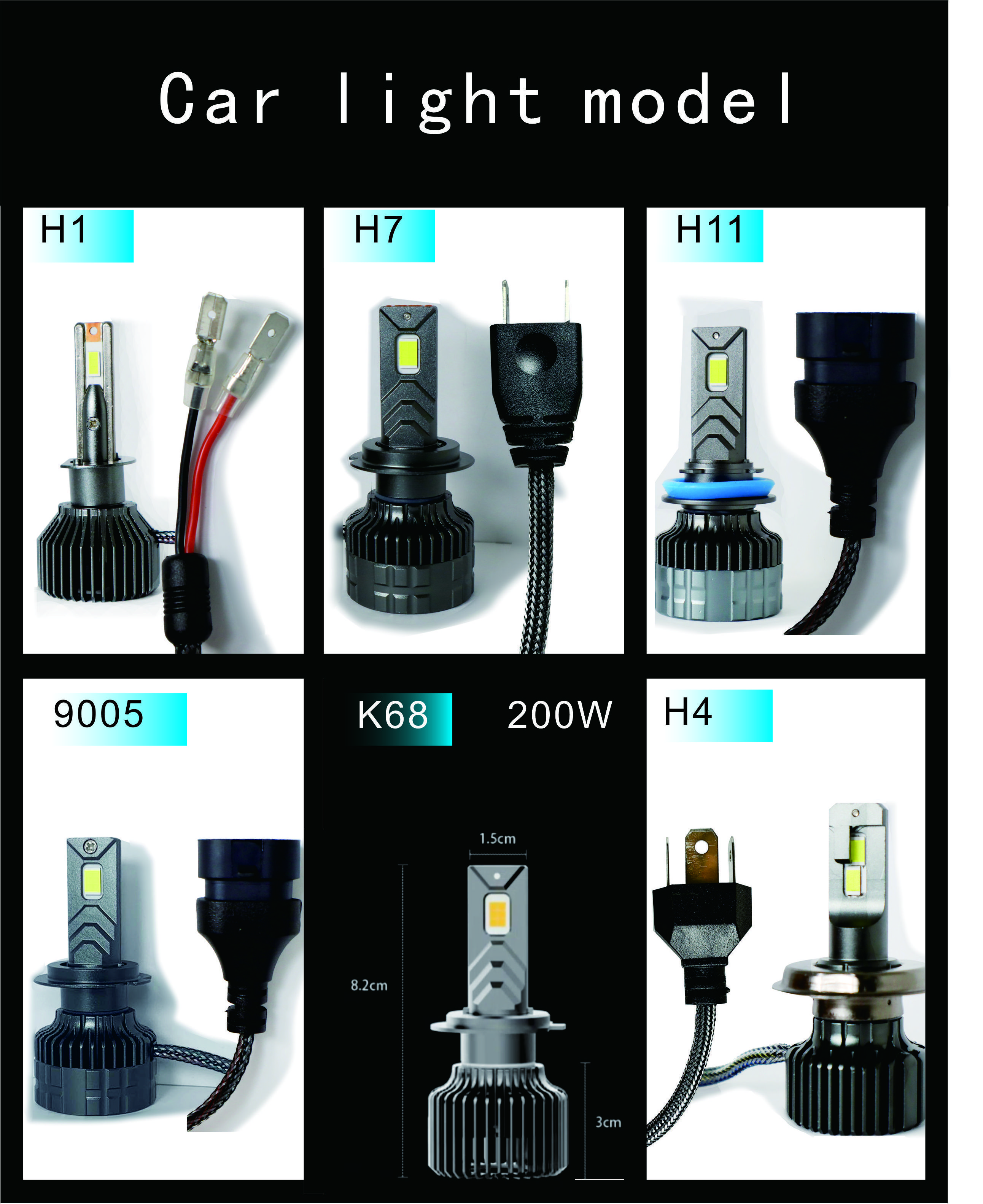 Hot-selling car 200 watt led light car 9005 H4 H7 H11 H1  far and Near Light Integrated Car LED Headlight Bulbs