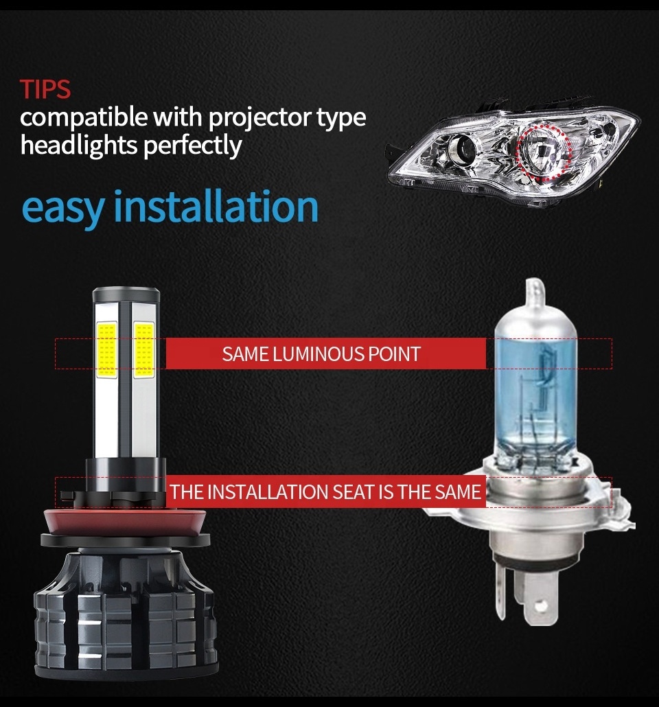 Auto accessories 4side led headlight h1 h7 h11 h4 LED 9005/6 headlight bulb car lighting system