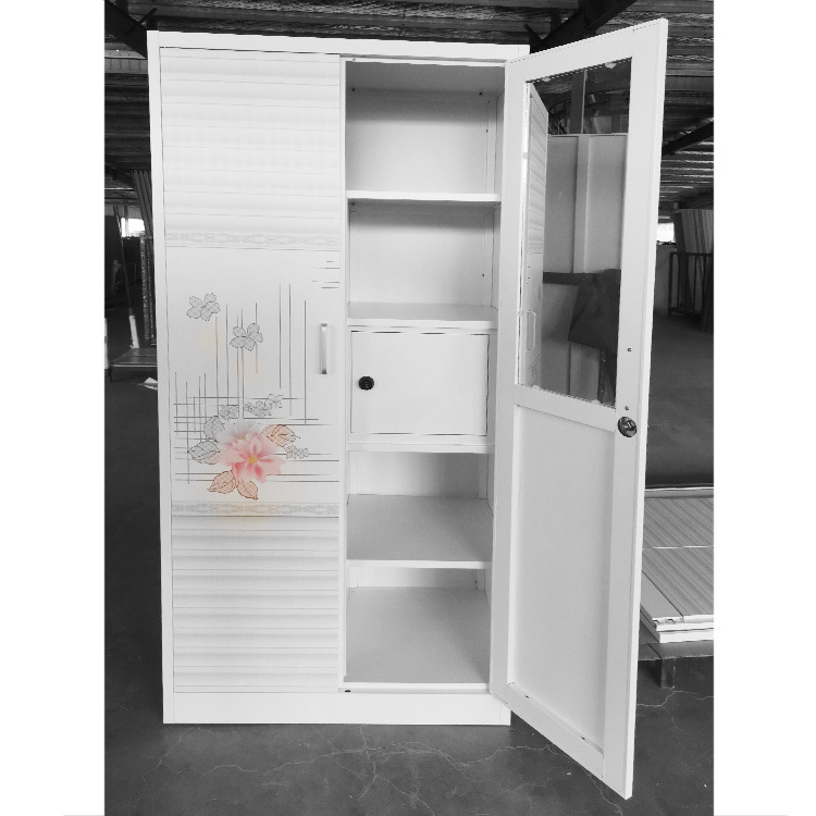 Sanjian  2 door home clothes storage wood transfer metal wardrobe steel closet  with customized printing image