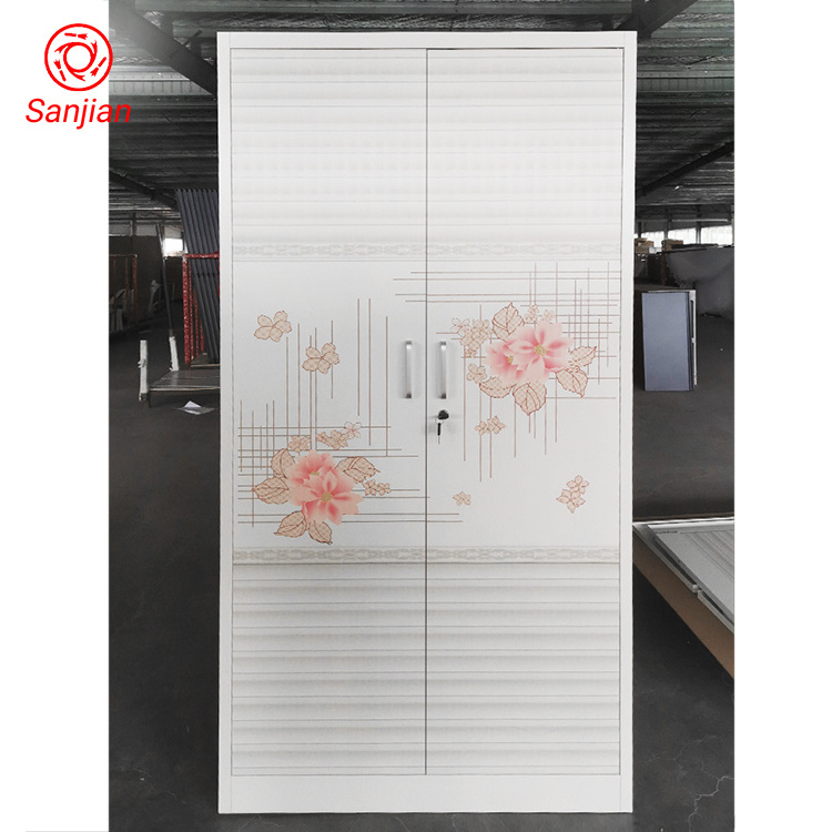 Sanjian  2 door home clothes storage wood transfer metal wardrobe steel closet  with customized printing image