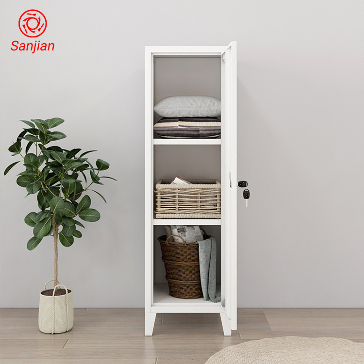 Sanjian home storage Wardrobe Bedroom Metal Locker 3 shelf inside Vertical one door Steel Storage Locker with standing foot