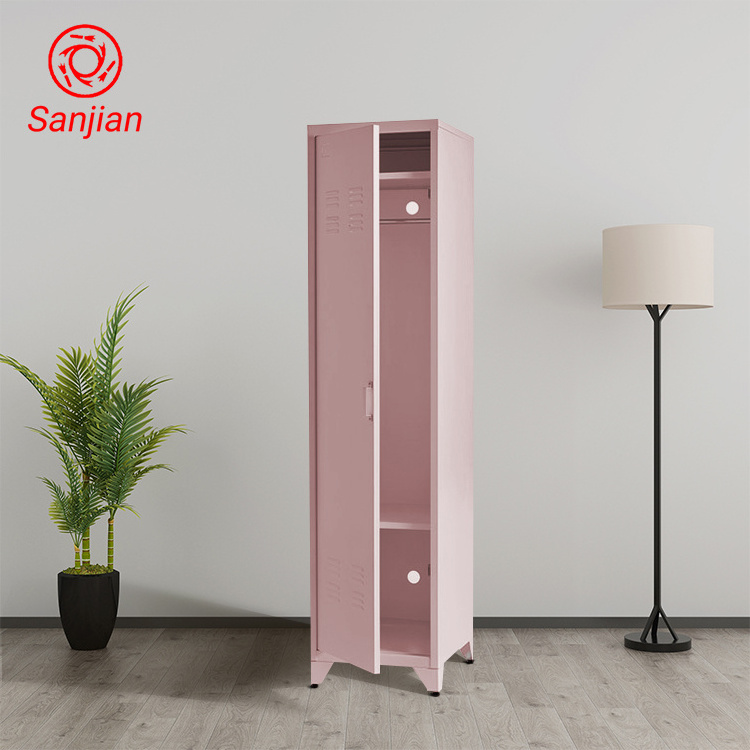 Support Wholesale Customized 1 door 4 Legs Pink Metal Material High Vertical Standing Waterproof Storage Wardrobe and Locker