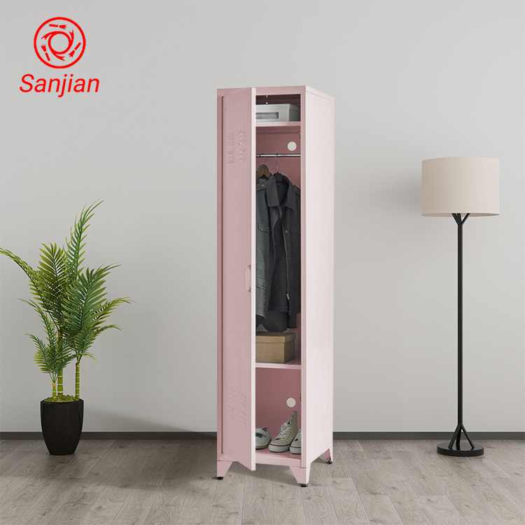 Support Wholesale Customized 1 door 4 Legs Pink Metal Material High Vertical Standing Waterproof Storage Wardrobe and Locker