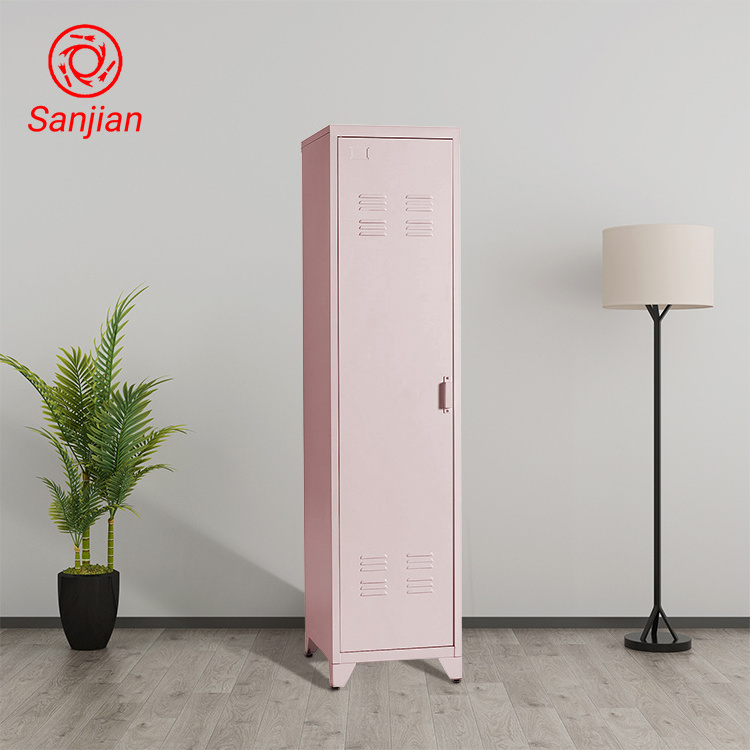 Support Wholesale Customized 1 door 4 Legs Pink Metal Material High Vertical Standing Waterproof Storage Wardrobe and Locker