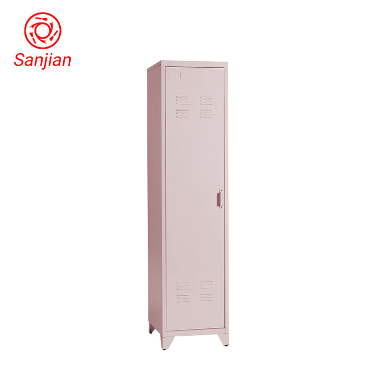 Support Wholesale Customized 1 door 4 Legs Pink Metal Material High Vertical Standing Waterproof Storage Wardrobe and Locker