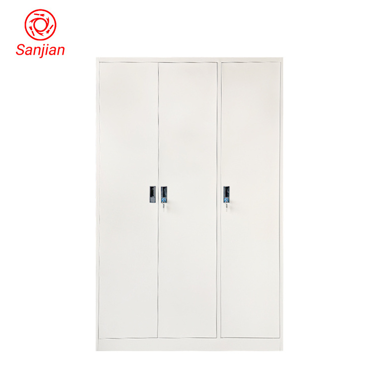 Sanjian 3 door White Color Metal Beauty Fireproof Bedroom Using Filing Storage Cabinet Locker Wardrobe With Keys and Mirror