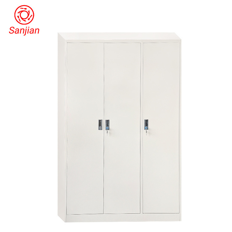 Sanjian 3 door White Color Metal Beauty Fireproof Bedroom Using Filing Storage Cabinet Locker Wardrobe With Keys and Mirror