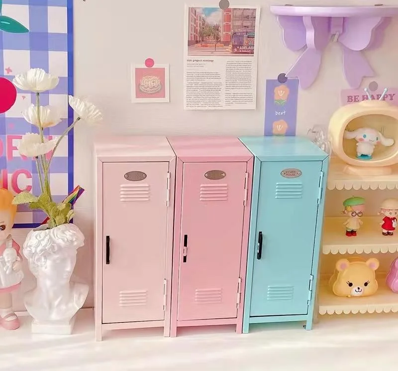 Small Kawai pink mini cute iron steel metal child keys kids door toy desktop desk box baby storage locker