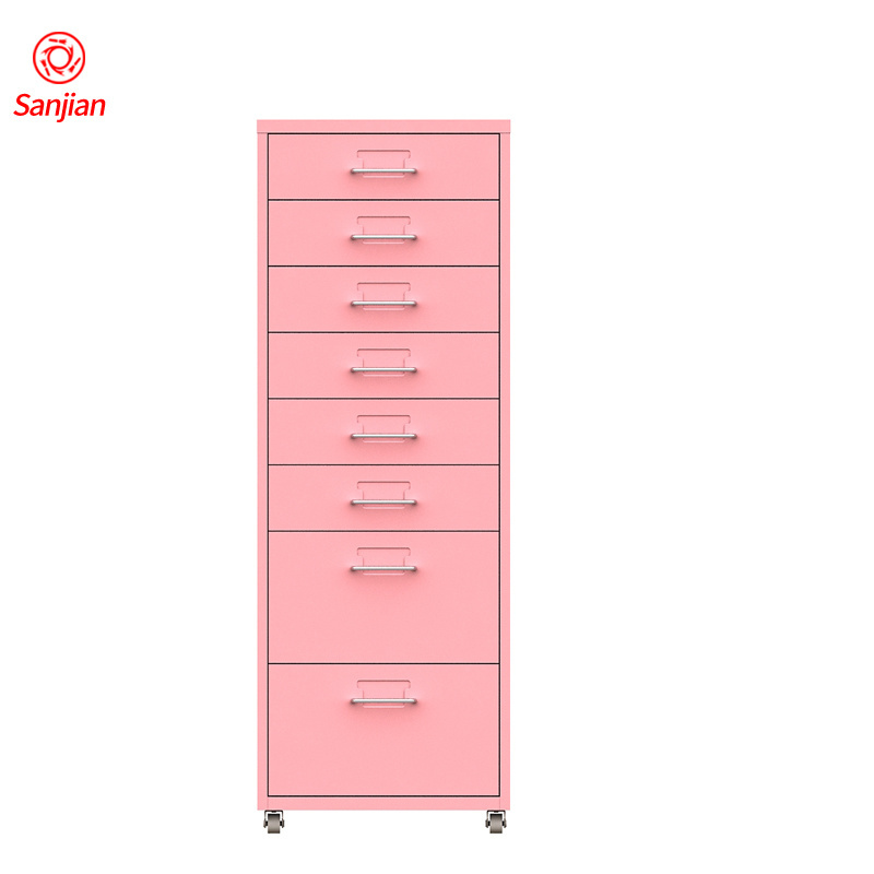 Sanjian customized white 10 drawers mobile living room office storage under desk steel metal file cabinet